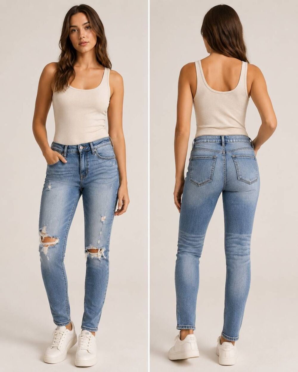 Womens /Juniors Kancan Jeans Size 3/25 Skinny Mid Rise Rips Medium Wash